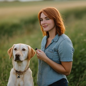 Golden Retriever Owner with Dog Whistle